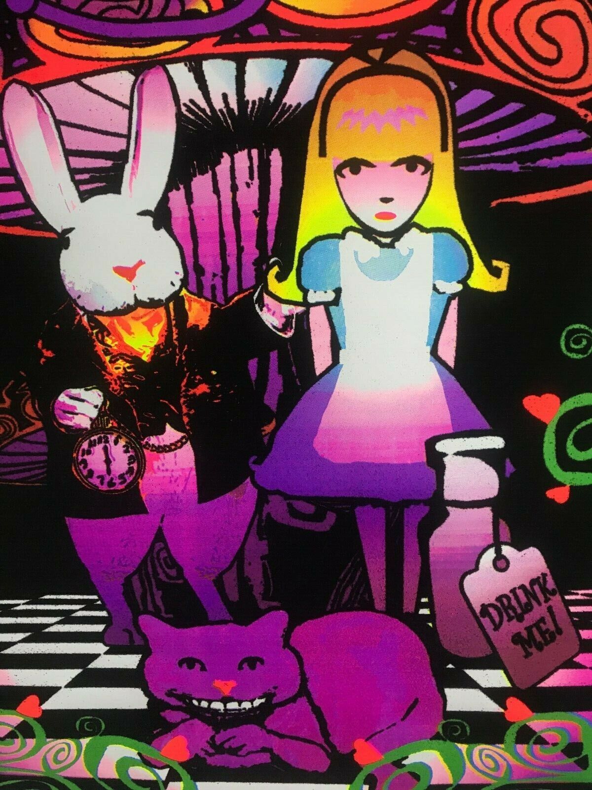 Wonderland II 1910 Blacklight Poster 23 x 35 NOS Alice Cheshire Cat Trippy