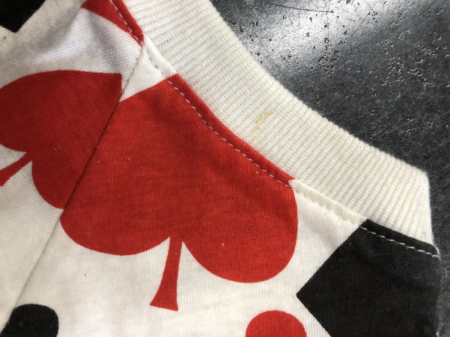 Vintage Woman’s T Shirt - 7 Bar Hearts And Spades Deck White Red Black Size S