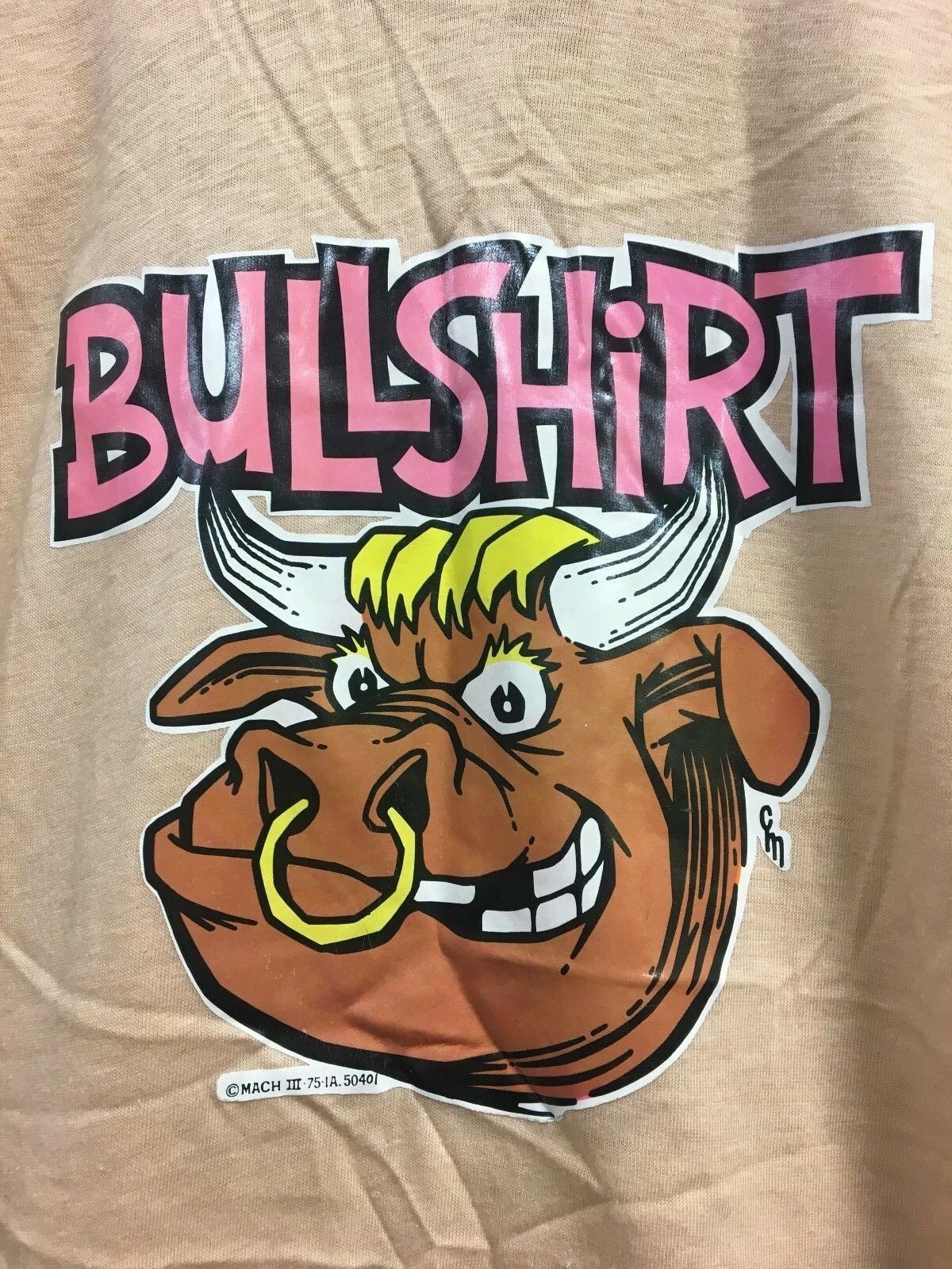 BULL SHIRT VINTAGE PUN T-SHIRT, TAN  BULL, NOSE RING,  SZ XL VINTAGE NOS