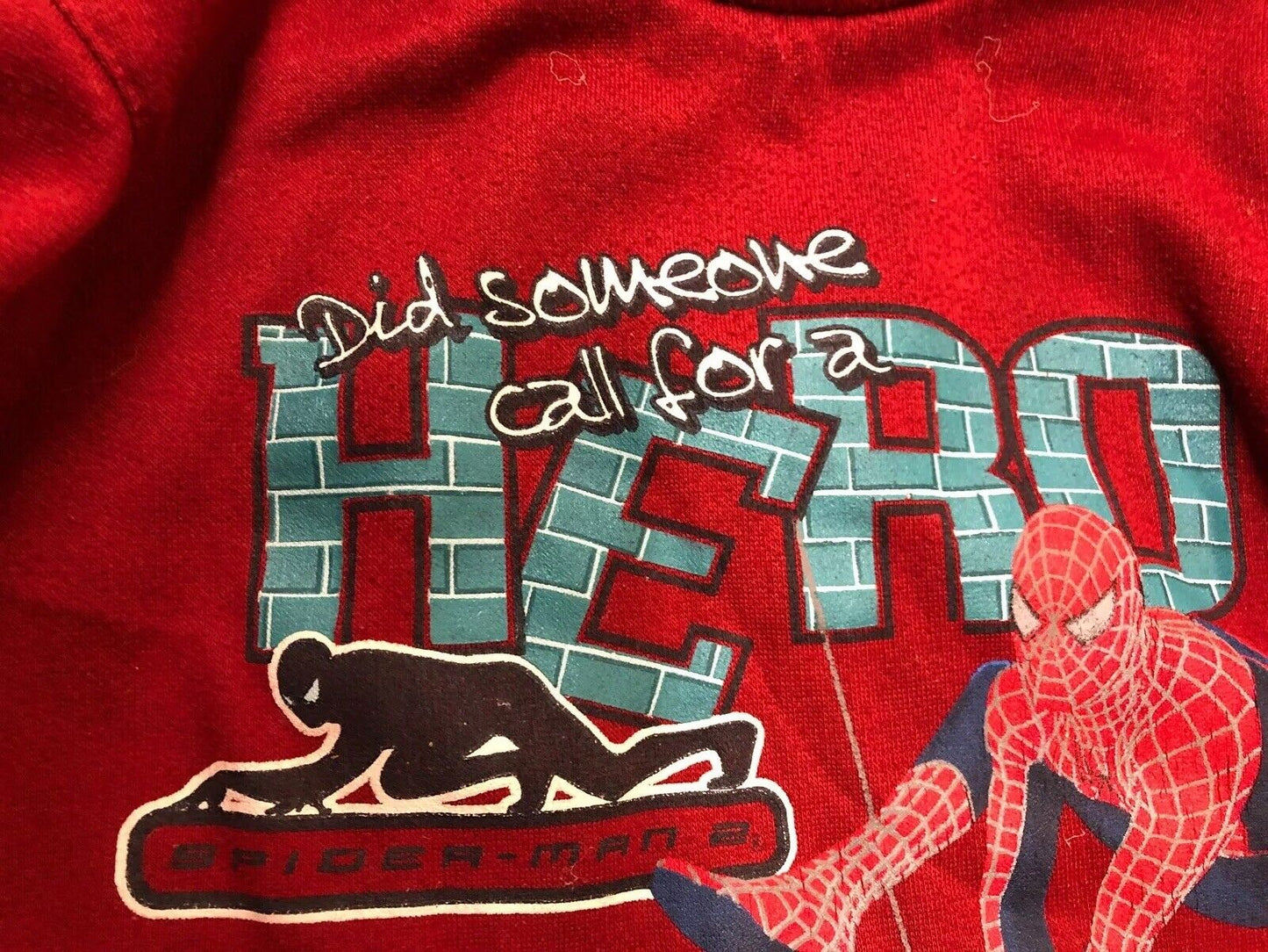 Vintage Youth T Shirt - Spider-Man 2 Did Someone Call For A Hero? Red Size 3T