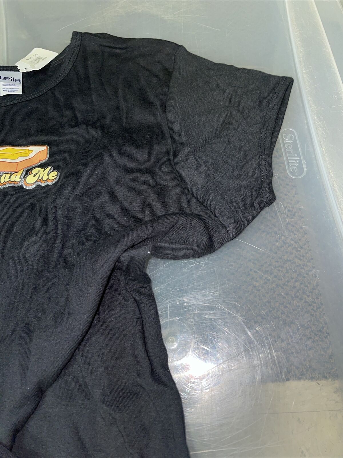 Vintage Woman’s Shirt - Spread Me Butter Toast Joke Black Size L Bella Joke Fun