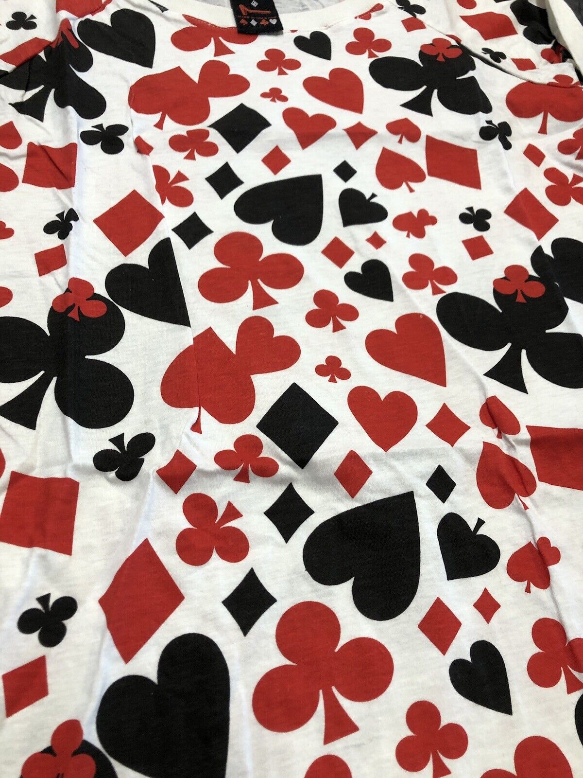 Vintage Woman’s T Shirt - 7 Bar Hearts And Spades Deck White Red Black Size S