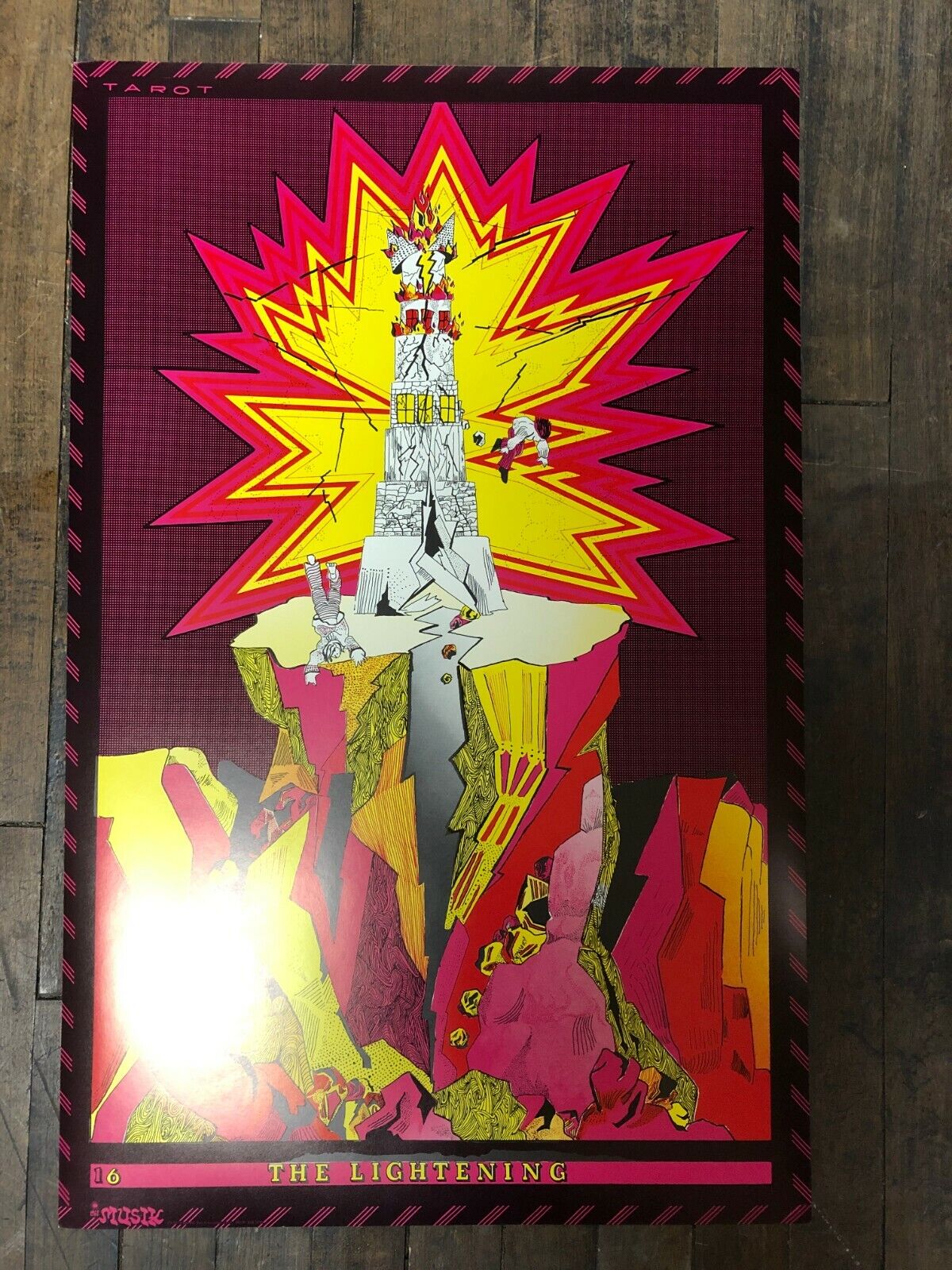 "The Lightning" Vintage Tarot Card Poster Print 1967 Musik Black Light RARE