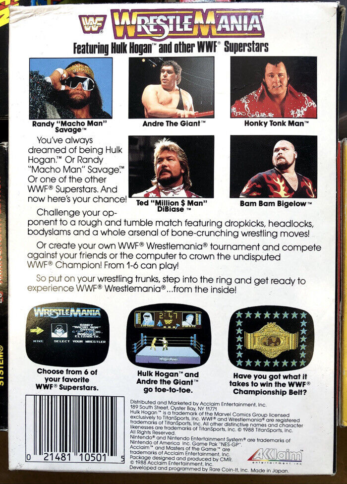 Wrestlemania NES (Nintendo Entertainment System, 1985) Box & Game - Super Clean