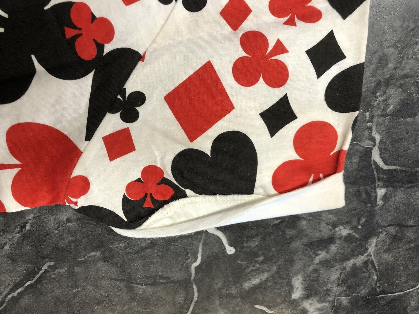 Vintage Woman’s T Shirt - 7 Bar Hearts And Spades Deck White Red Black Size S