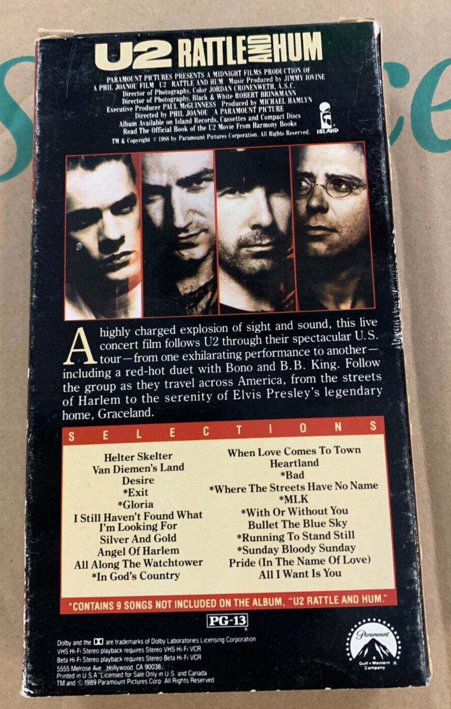 VINTAGE VHS TAPE 1988 U2 Rattle And Hum Paramount Pictures New Wave Bono Edge