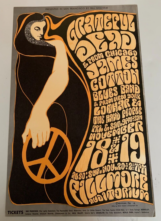 Wes Wilson - 1966 - Grateful Dead Concert Poster James Cotton Bill Graham OP 1st