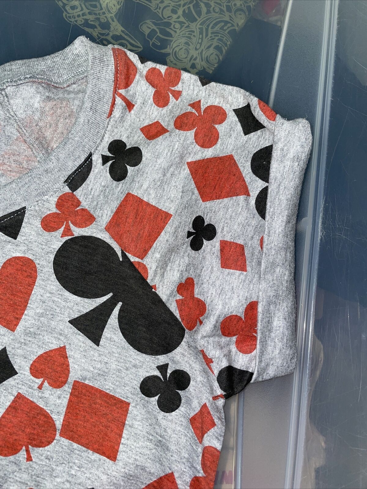 Vintage Woman’s T Shirt - 7 Bar Hearts And Spades Deck Gray Red Black Size S
