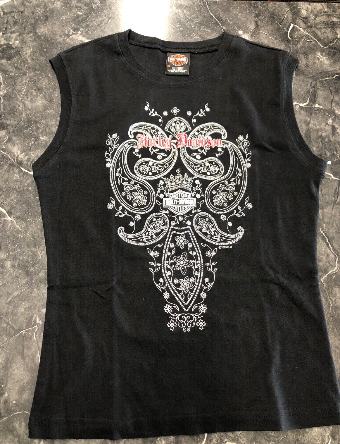 Vintage Woman’s Sleeveless Tank Top - Harley Davidson Black Red White Size XL
