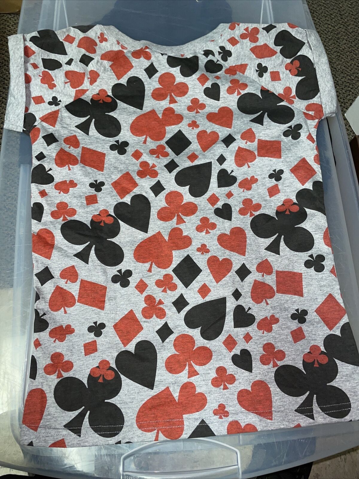 Vintage Woman’s T Shirt - 7 Bar Hearts And Spades Deck Gray Red Black Size S