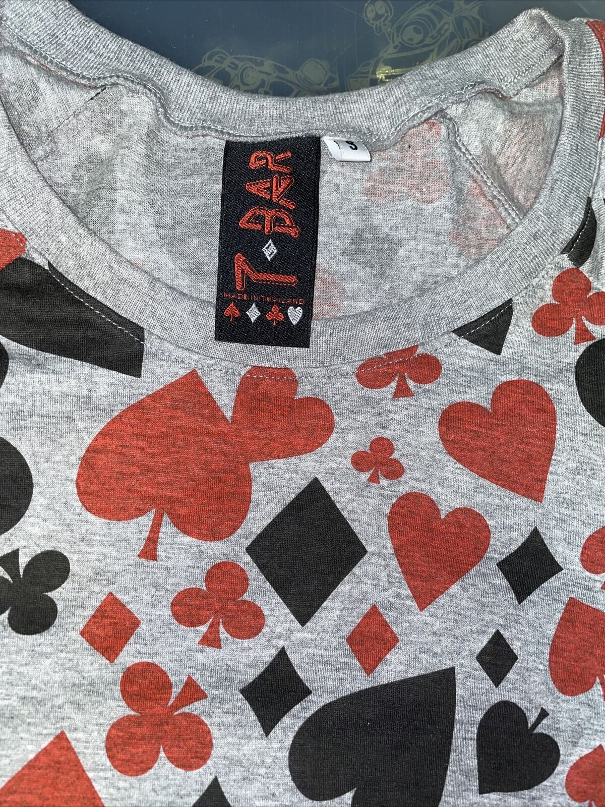Vintage Woman’s T Shirt - 7 Bar Hearts And Spades Deck Gray Red Black Size S