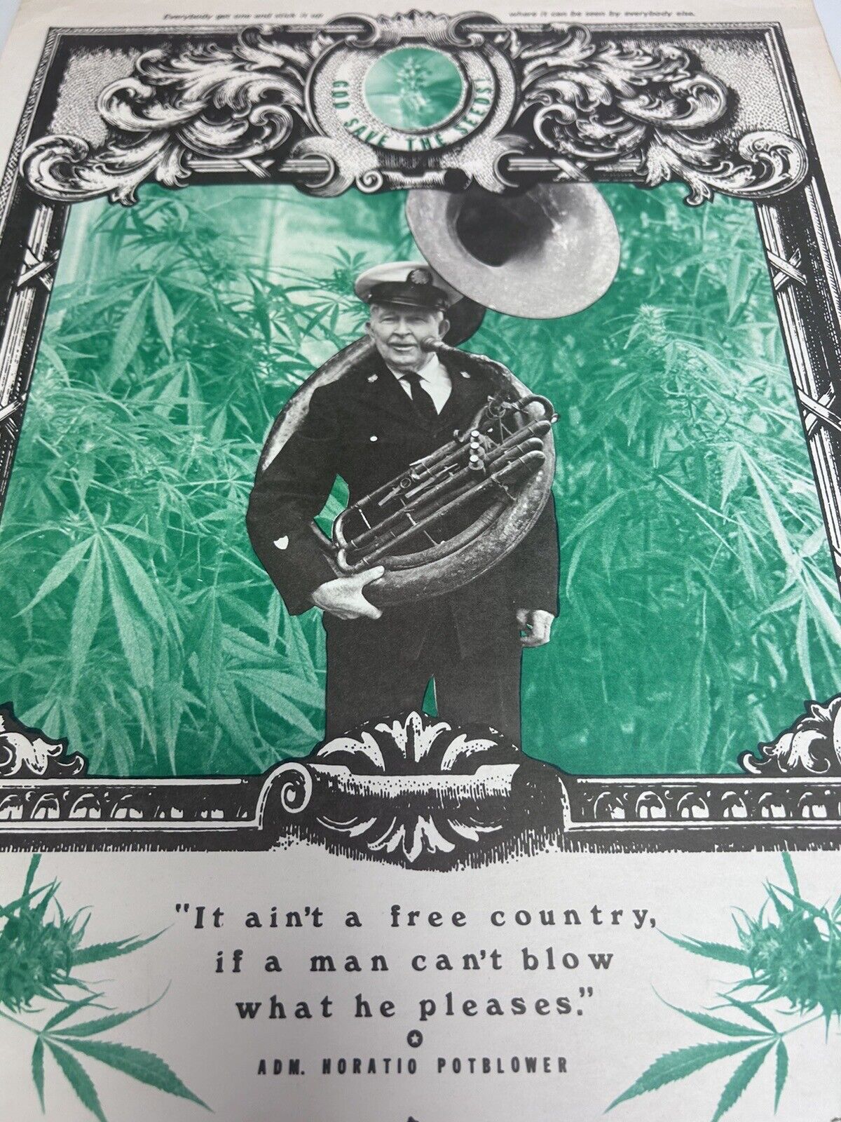 1969 "God Save The Seeds" Adm Horatio Potblower Noggle Graphoto Poster Cannabis