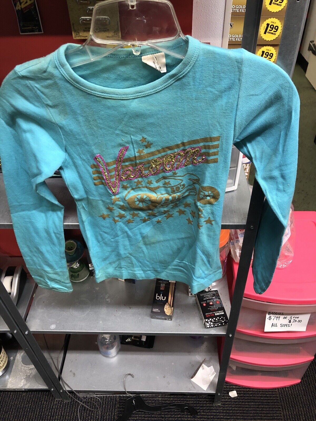 Vintage Youth T Shirt - Varoom 50’s Old School Line Sleeve Turquoise Size M