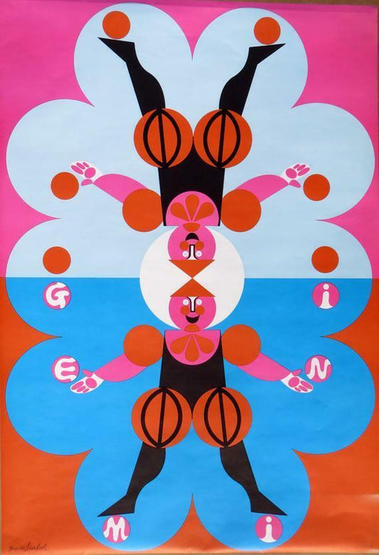 1969 COLORFUL VINTAGE ORIGINAL SIMBOLI GEMINI ZODIAC ASTROLOGY ART POSTER