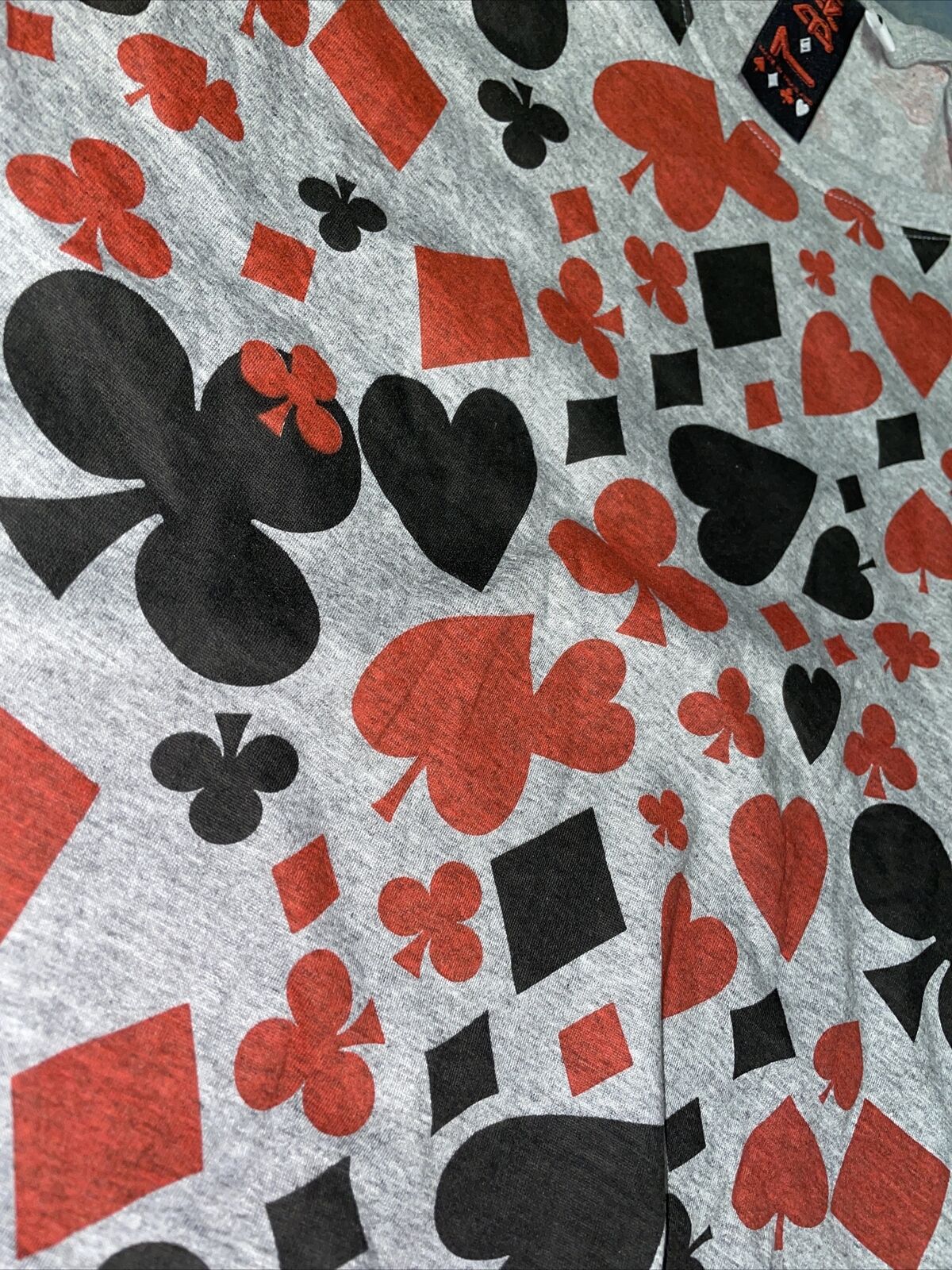 Vintage Woman’s T Shirt - 7 Bar Hearts And Spades Deck Gray Red Black Size S