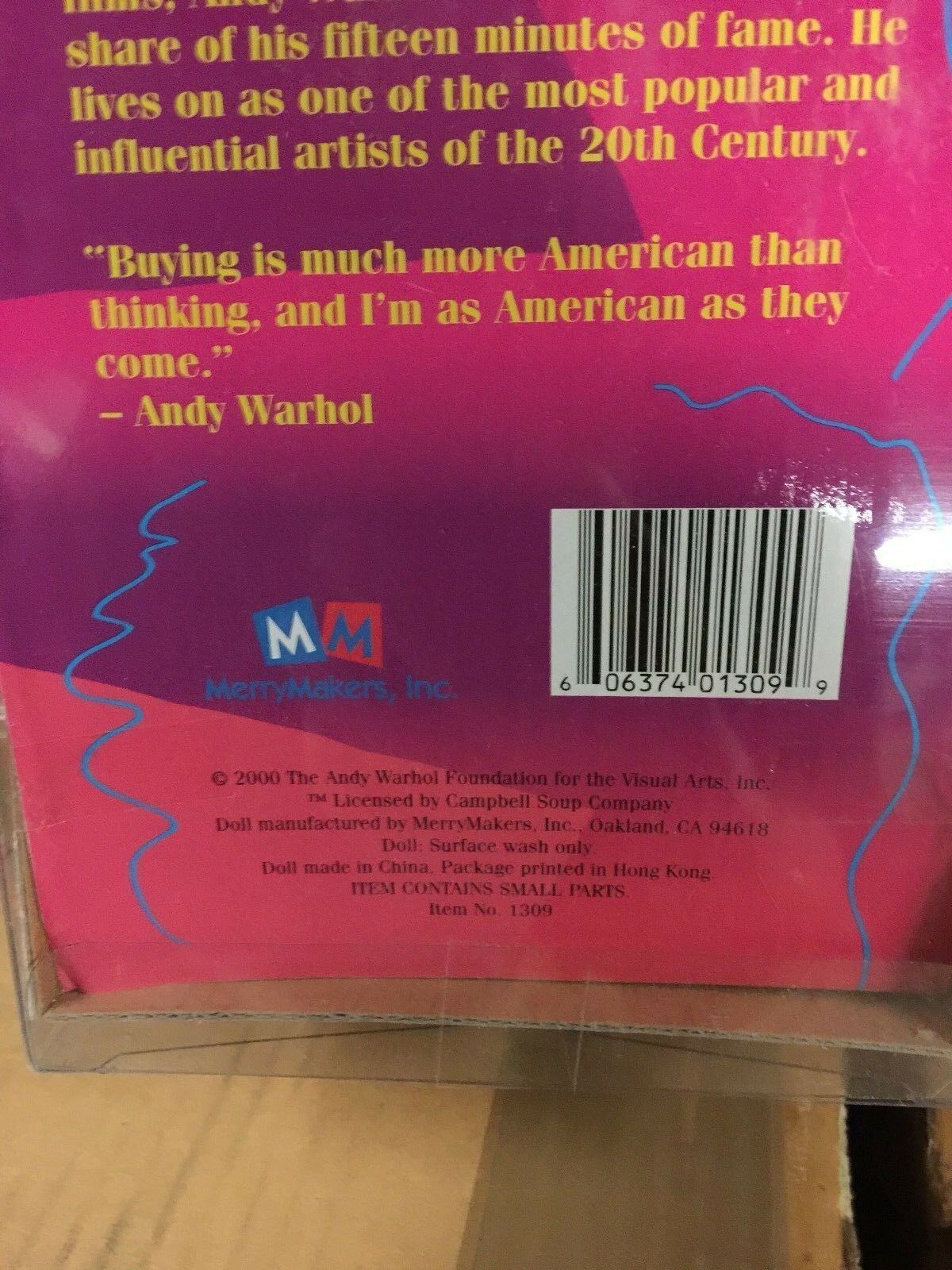 2000 OFFICIAL ANDY WARHOL COLLECTOR DOLL PLUSH CAMPBELL SOUP BASQUIAT NIB