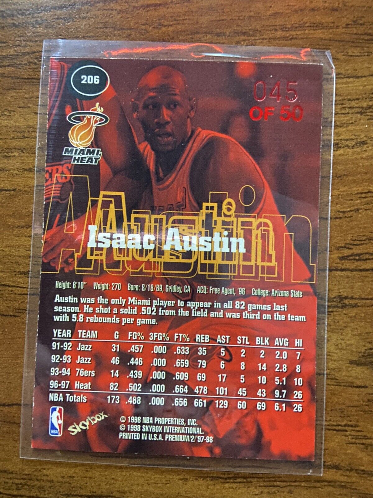 1997-98 Skybox Premium Star Rubies #206 Isaac Austin Miami Heat /50  45/50 RARE