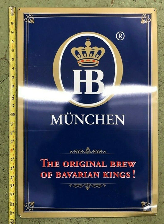 VINTAGE TIN BEER SIGN HB Munchen "The Original Brew Of Bavarian Kings" Classic