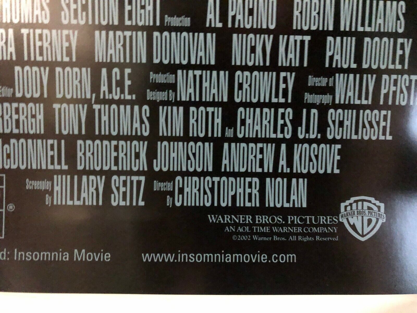 "Insomnia" Original Movie Theater Promo Poster Robin Williams Al Pacino Classic