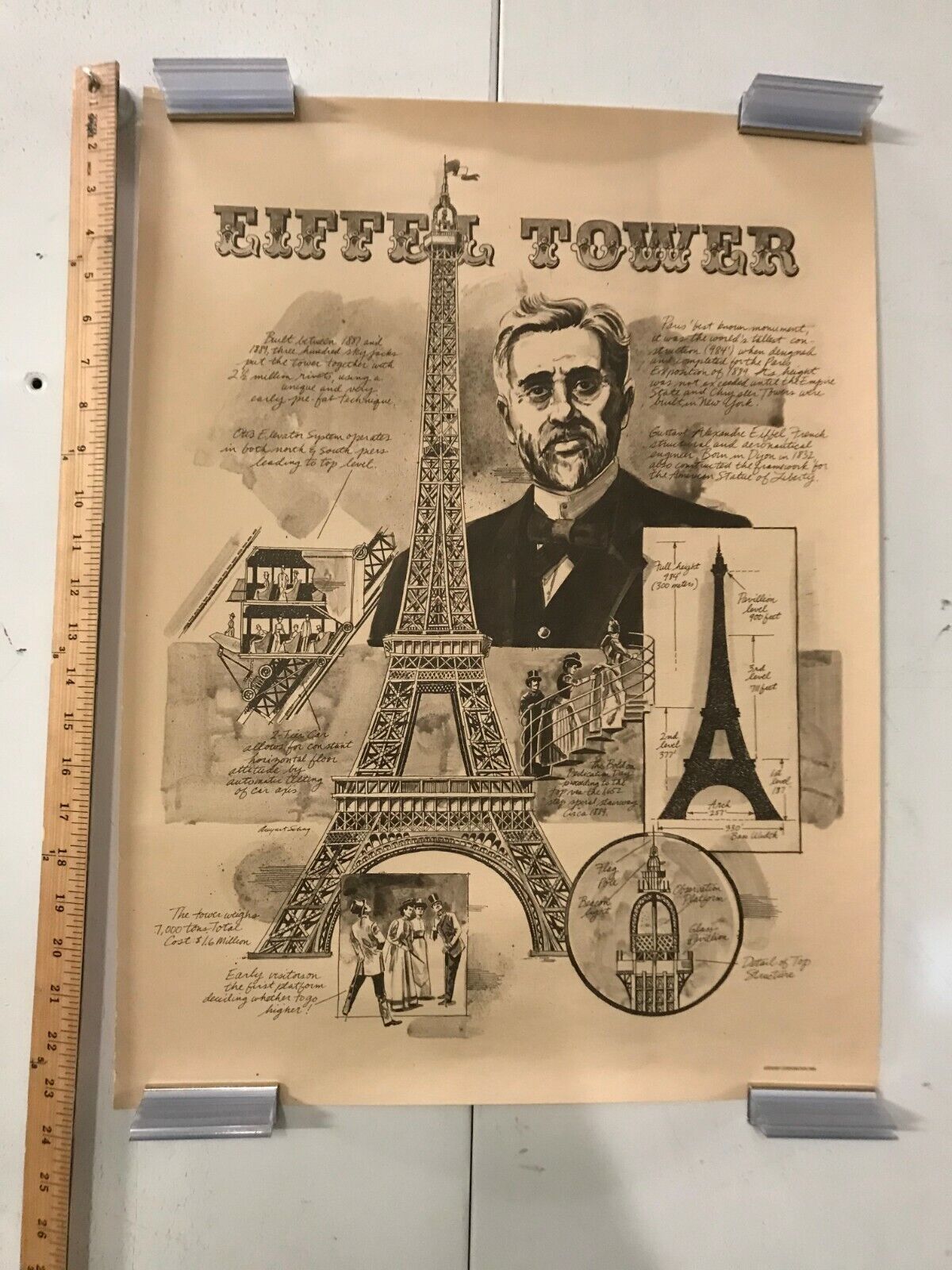 Eiffel Tower Design Poster 18x24 Sketch Plans Vintage 1984 Print Paris France 