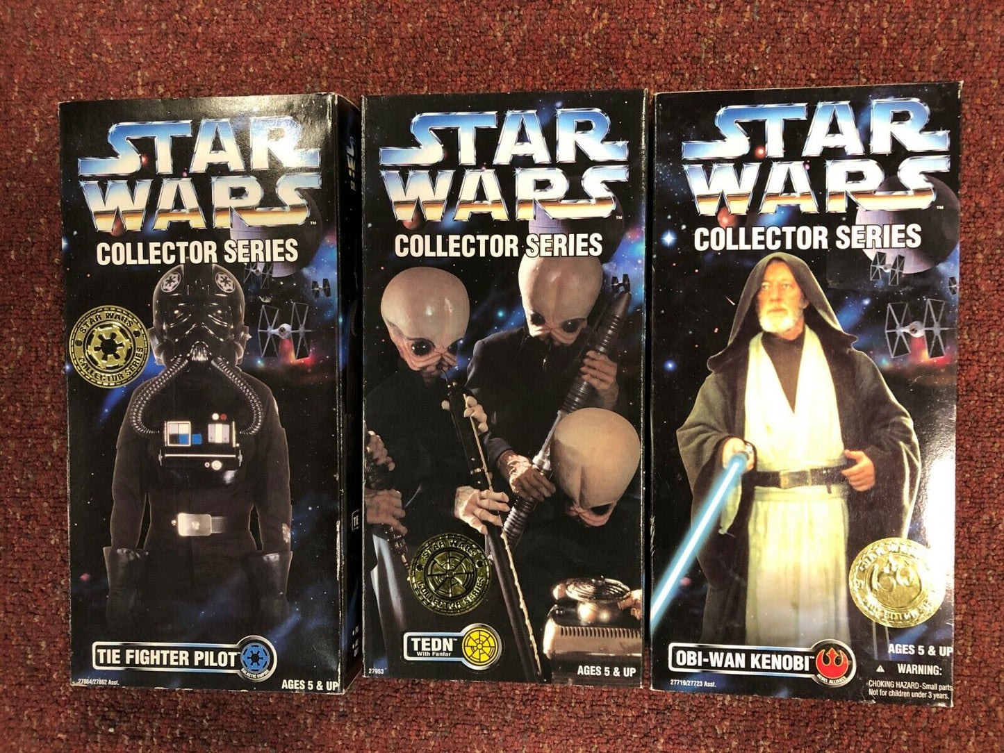 1996 STAR WARS COLLECTOR SERIES LOT OF 3 PILOT, CANTINA , OBI-WAN KENOBI NIB