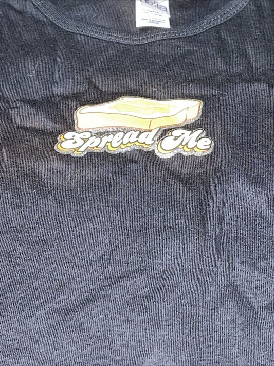 Vintage Woman’s Shirt - Spread Me Butter Toast Joke Black Size L Bella Joke Fun