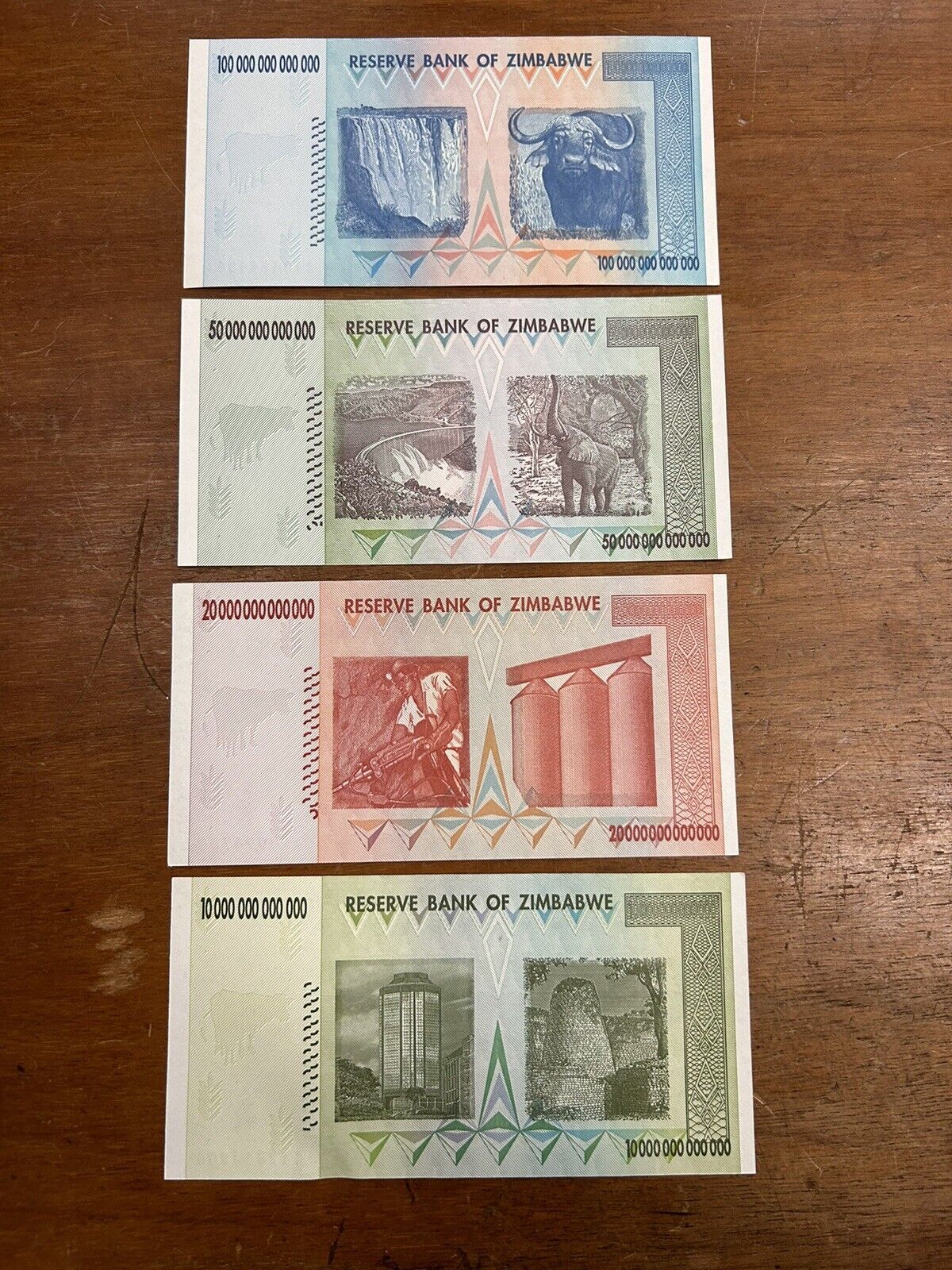 10, 20, 50 And 100 trillion Zimbabwe dollars Banknote Set Uncirculated