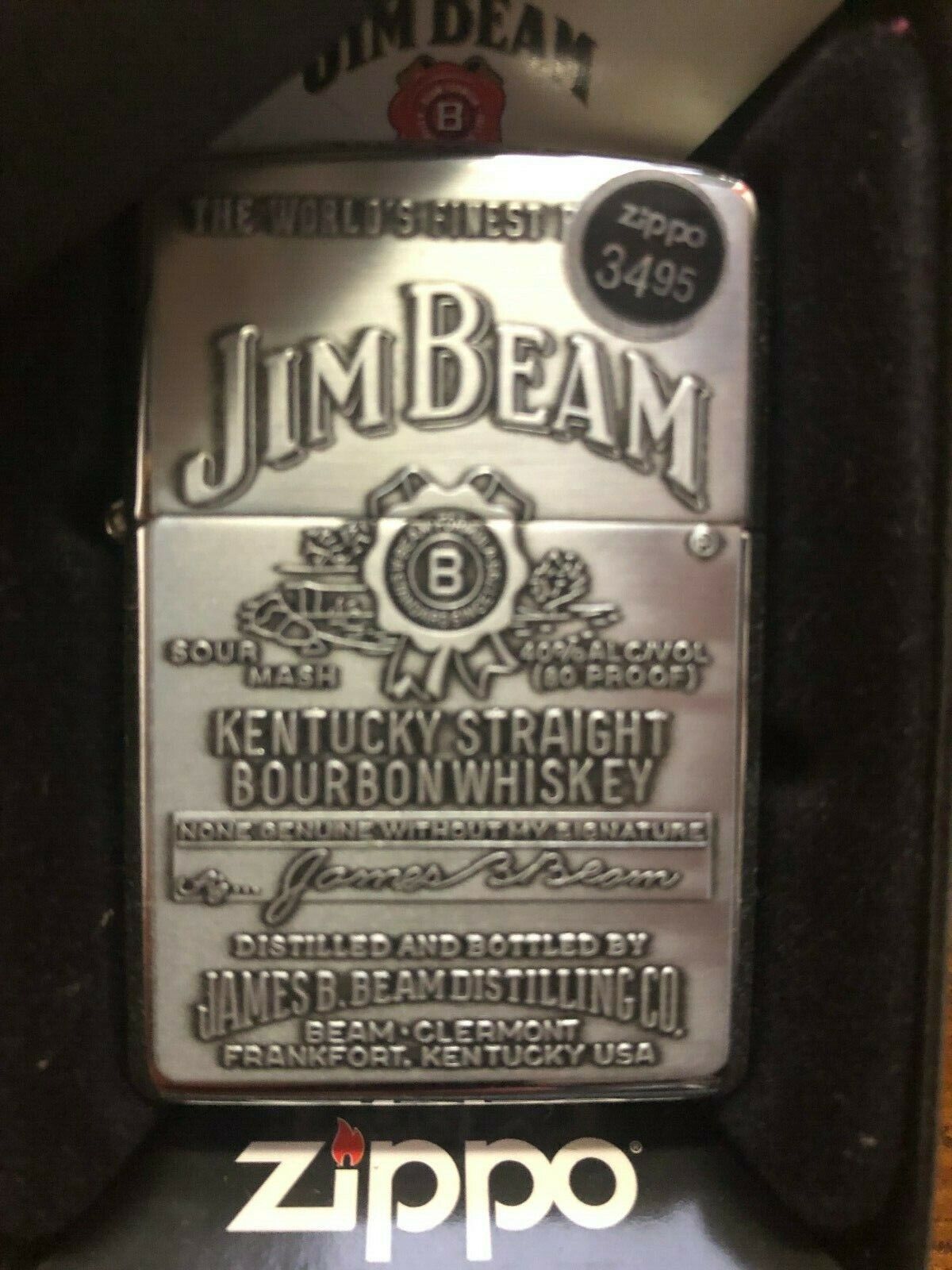 Zippo Lighter Jim Beam Pewter Emblem Windproof USA Windproof Bourbon Whiskey