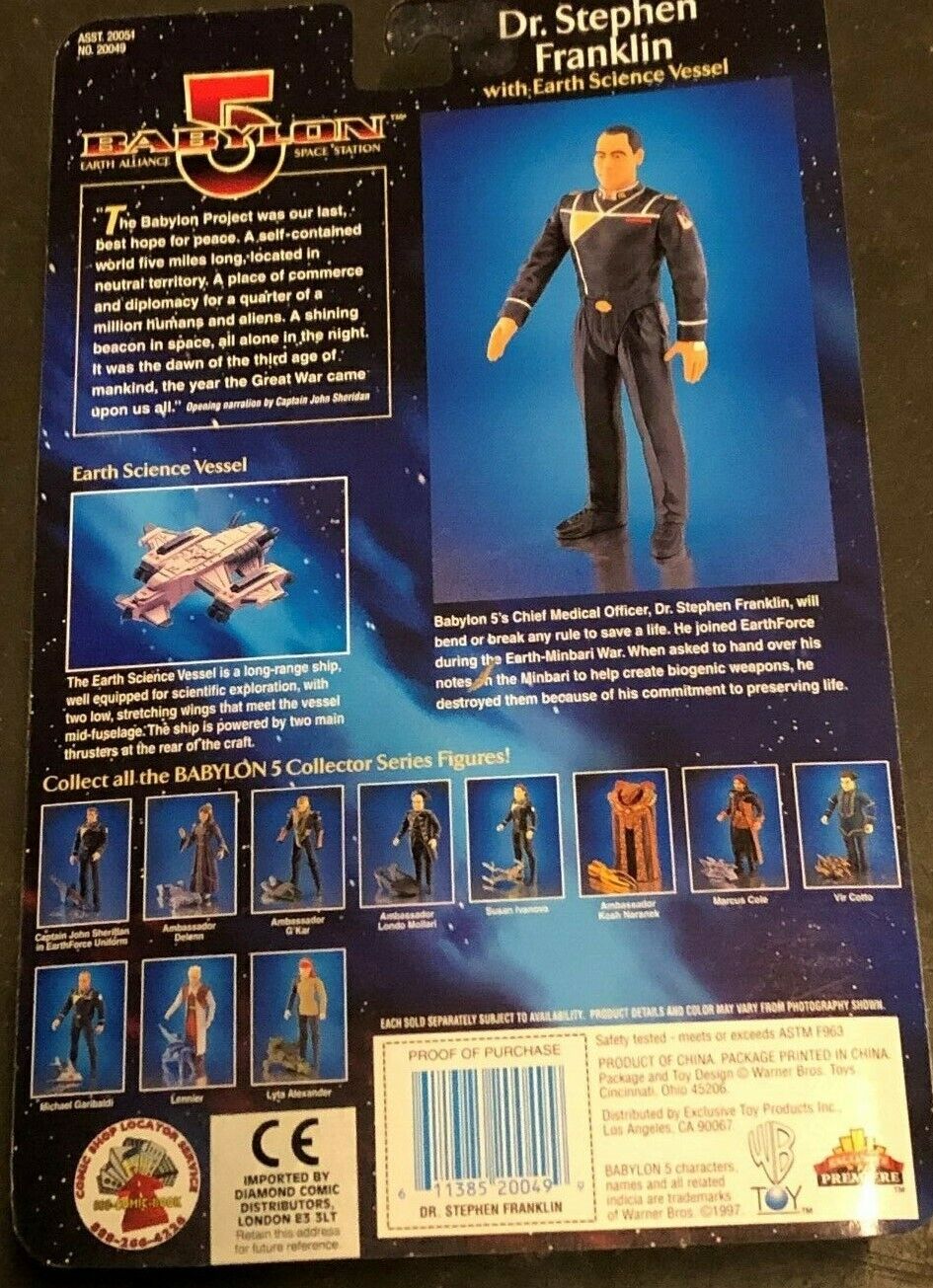 Babylon 5 Dr. Stephen Franklin Action Figure NIB Fresh With Earth Science Vessel