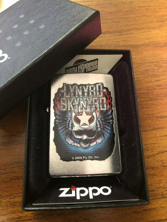 Zippo 28023 Lynyrd Skynyrd Brushed Chrome rock band rockstar skull wings NEW