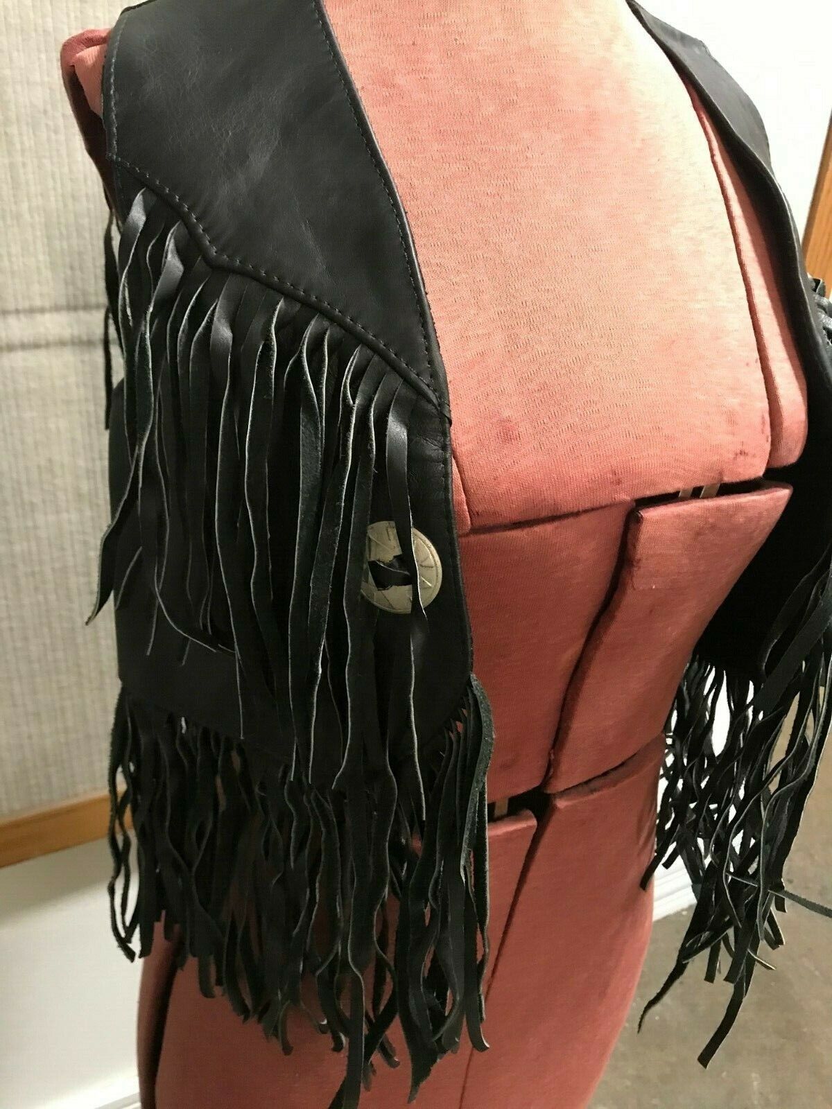 All American Rider Genuine Leather Biker Vest with Fringe and Metal Size XS