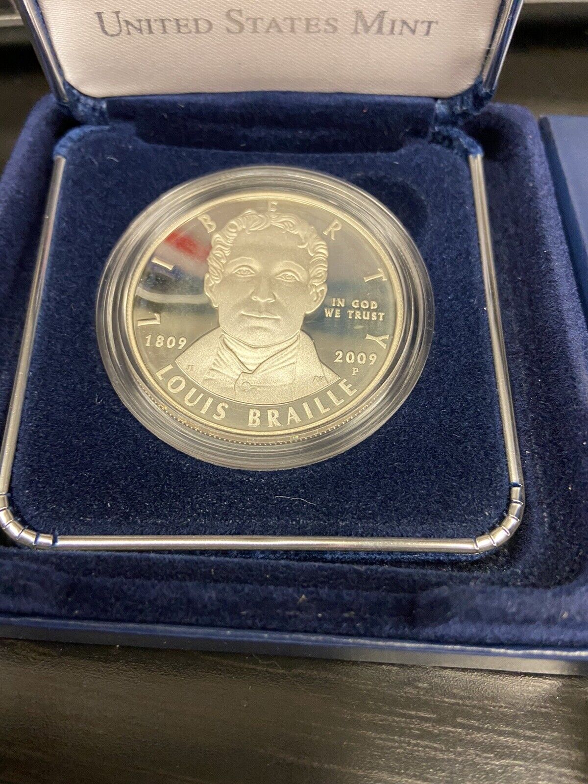 2009-P US Mint BR-1 Proof Louis Braille Bicentennial Silver Dollar W/ Case & COA