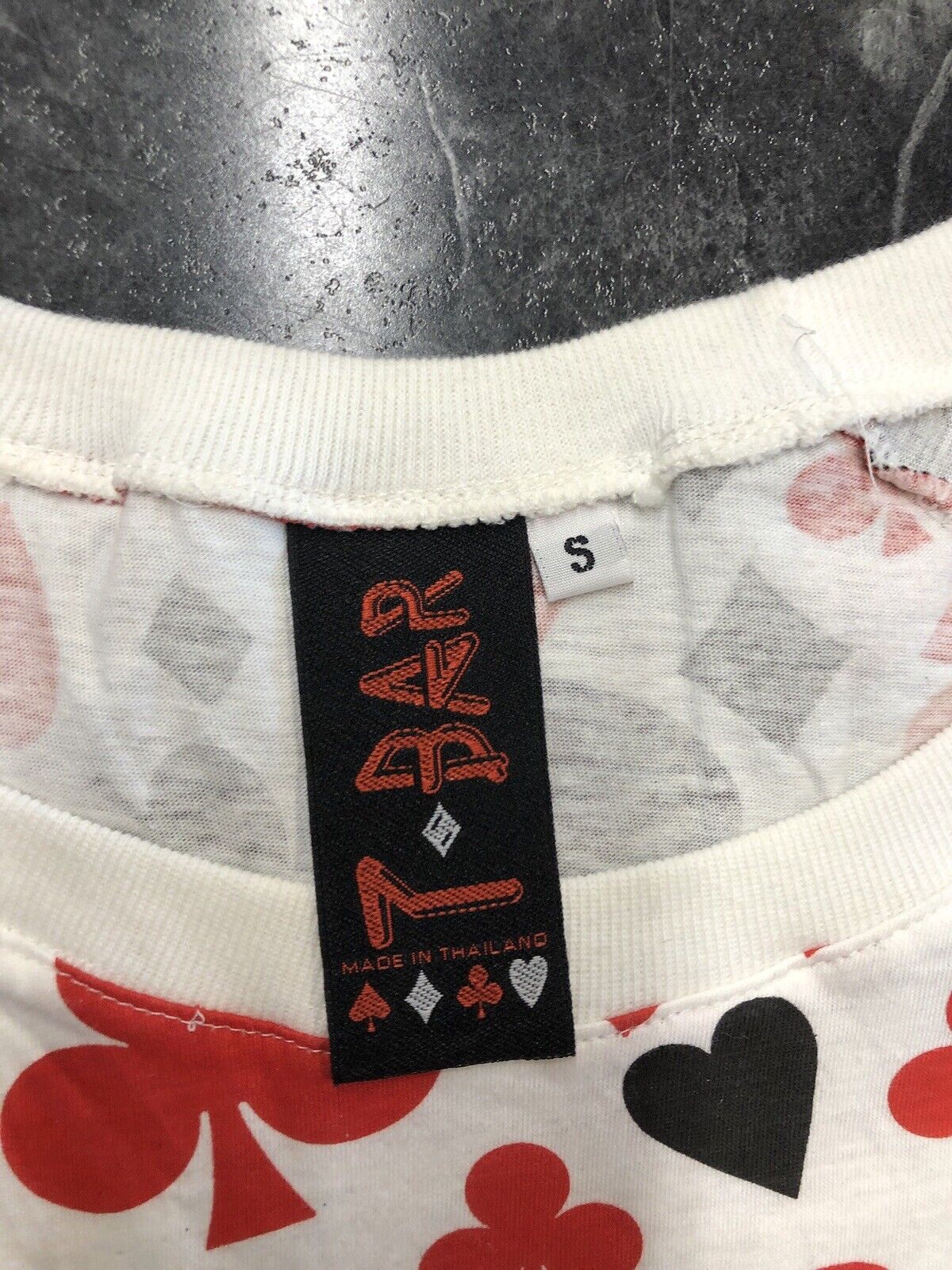 Vintage Woman’s T Shirt - 7 Bar Hearts And Spades Deck White Red Black Size S