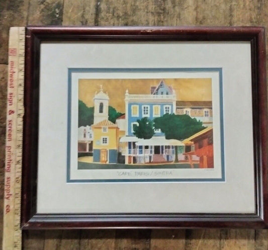 Framed Art DUARTE BOTELHO- CAFÉ PARIS (SINTRA) LITHOGRAPH PORTUGUESE