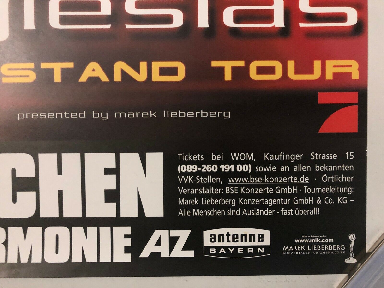 Enrique Iglesias One Night Stand Tour Poster In Munchen @ Philharmonie Germany 