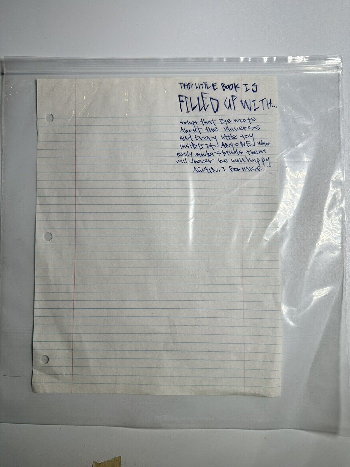 EYEDEA ARCHIVE Handwritten Poetry Lyrics "Never be unhappy again" With COA