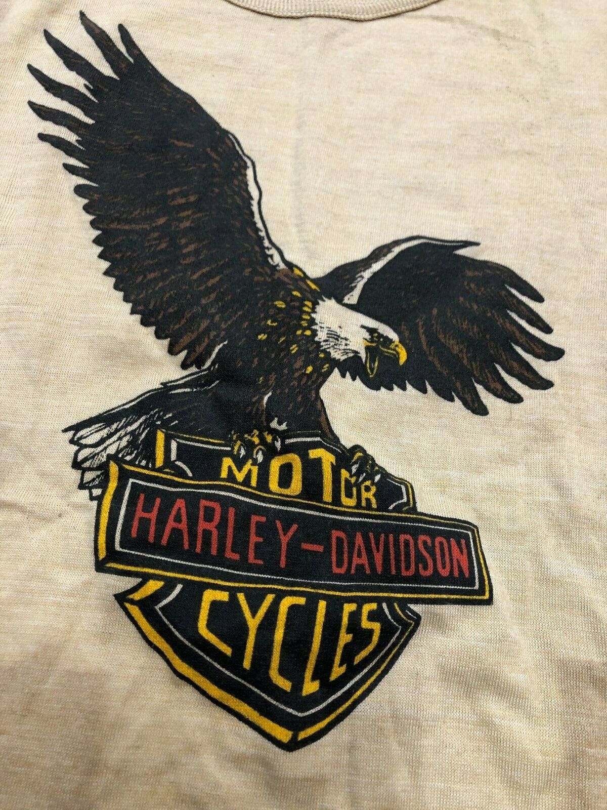 Vintage T Shirt - Harley Davidson Eagle Motorcycle Brown Size S Cover ups NOS