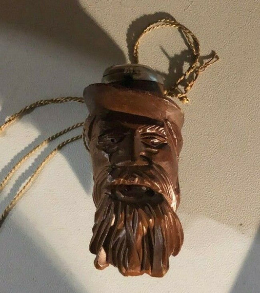 VINTAGE Wooden Flask Carved Old Man Face With Beard With Rope Connected Classic