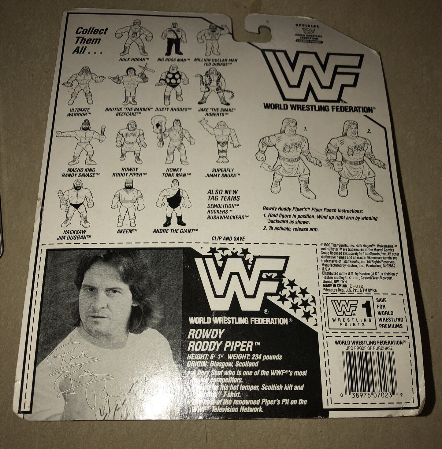 WWF WWE VINTAGE HASBRO ROWDY RODDY PIPER FIGURE 1990 RARE SEALED SERIES 1