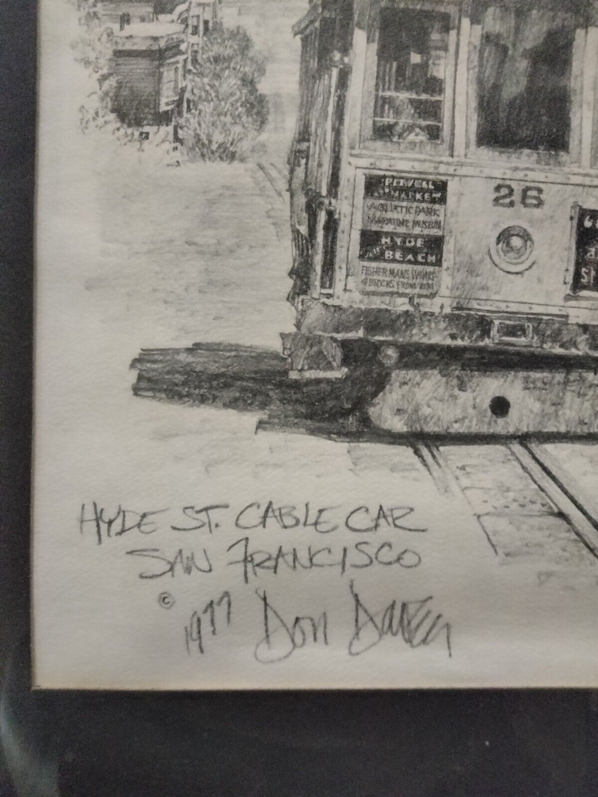 Framed DON DAVEY HYDE ST. CABLE CAR SAN FRANCISCO 1977 SIGNED 