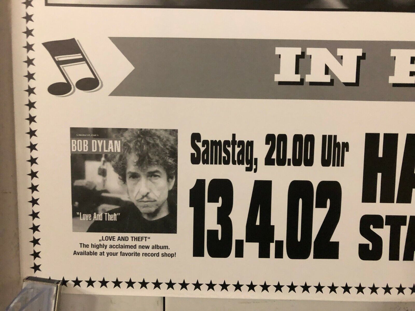 Bob Dylan And His Band In Person 2002 Poster In Hannover @ Stadionsporthalle