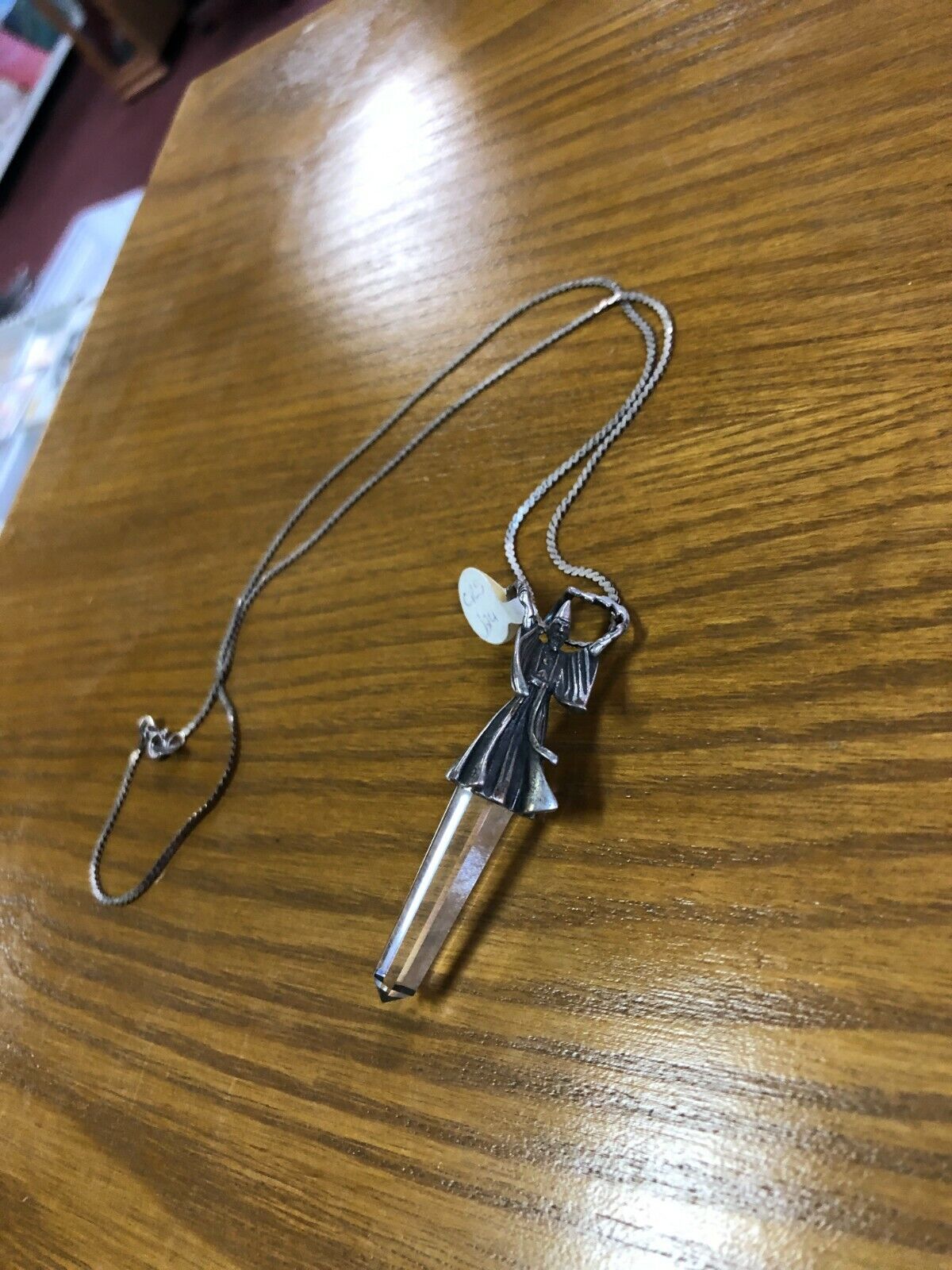 VINTAGE Wizard On Crystal Performing Spell Necklace Fantasy Mythical Legends