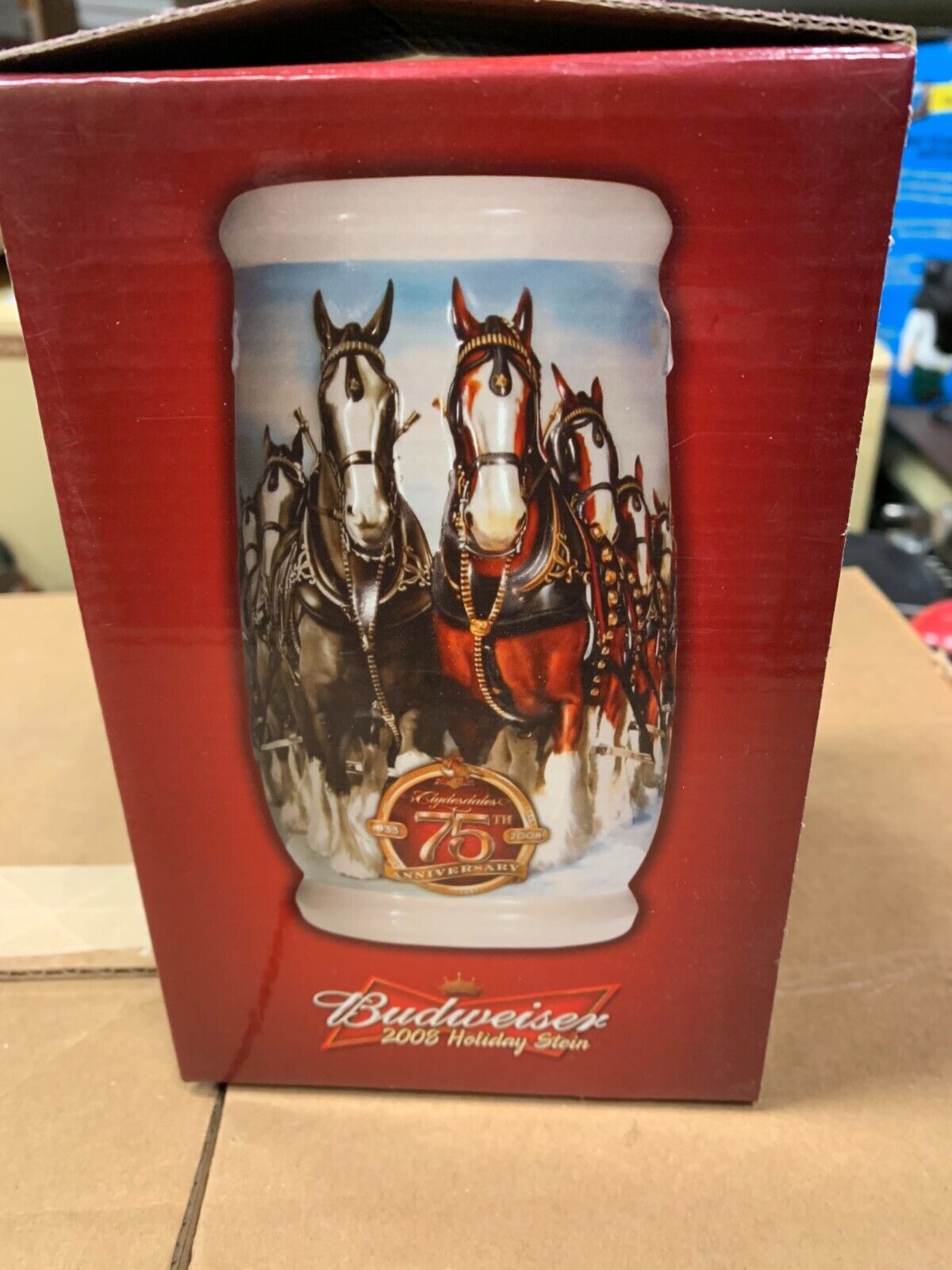 Budweiser 2008 Holiday Stein NIB Anniversary w/ COA 75 Years Of Proud Tradition