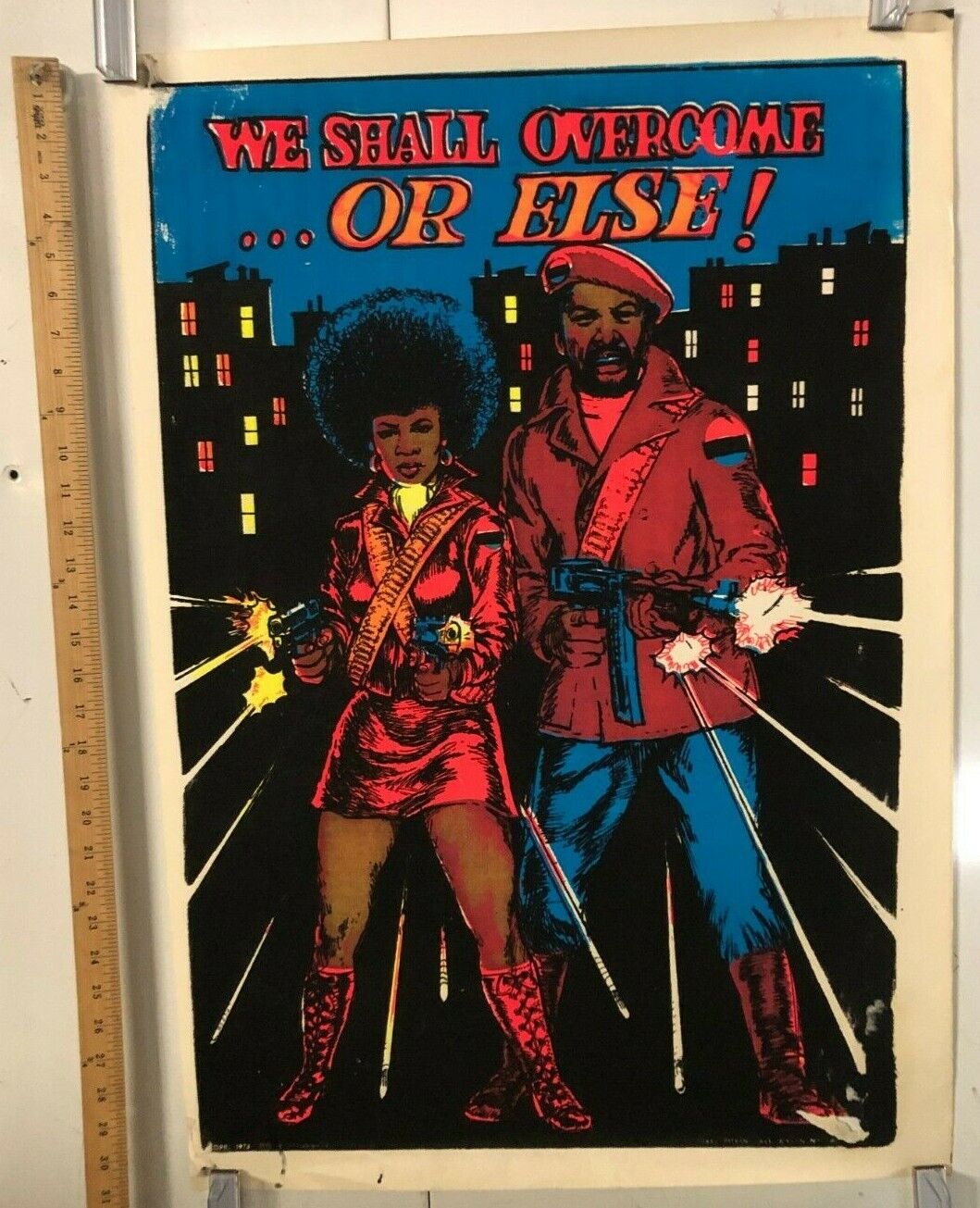 "We Shall Overcome... Or Else!" Vintage Blacklight Poster 1973 Black Panthers 