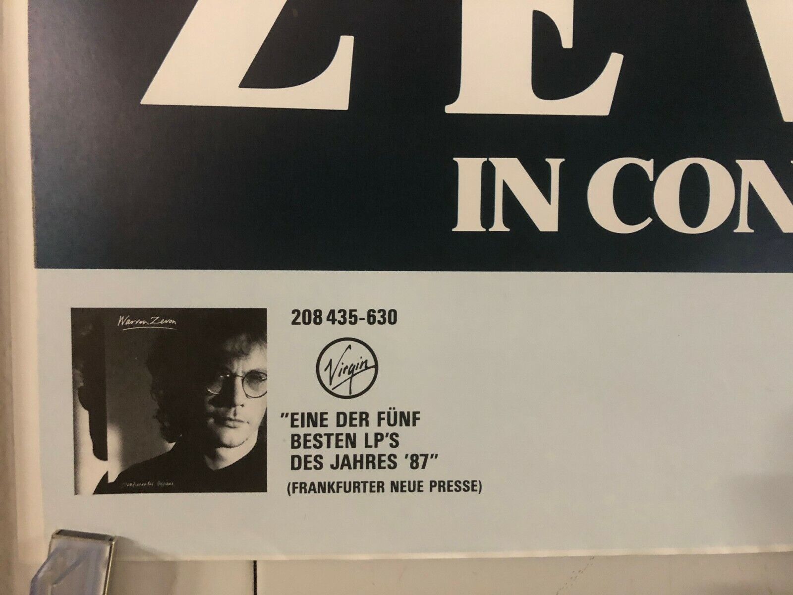 Warren Zevon In Concert 1988 German Tour Poster Werewolves Of London Rock