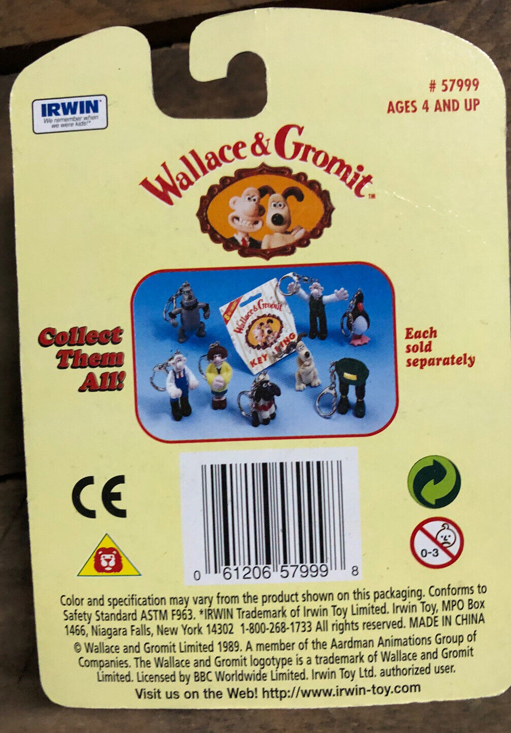 1989 Wallace & Gromit Key Chain Figure Sealed On Card Vintage preston & sheep