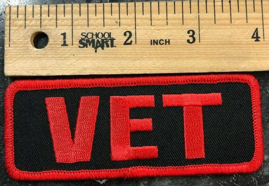 Vintage Vet Red 1980's Embroidered Patch- Motorcycle Veteran America Mechanic 