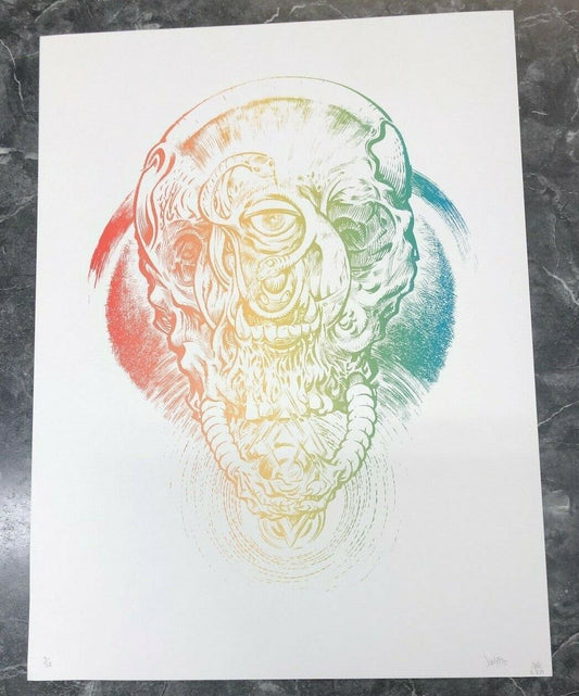 Dwitt - Tripple Face Cyclops Skull Rainbow Colored Poster Print