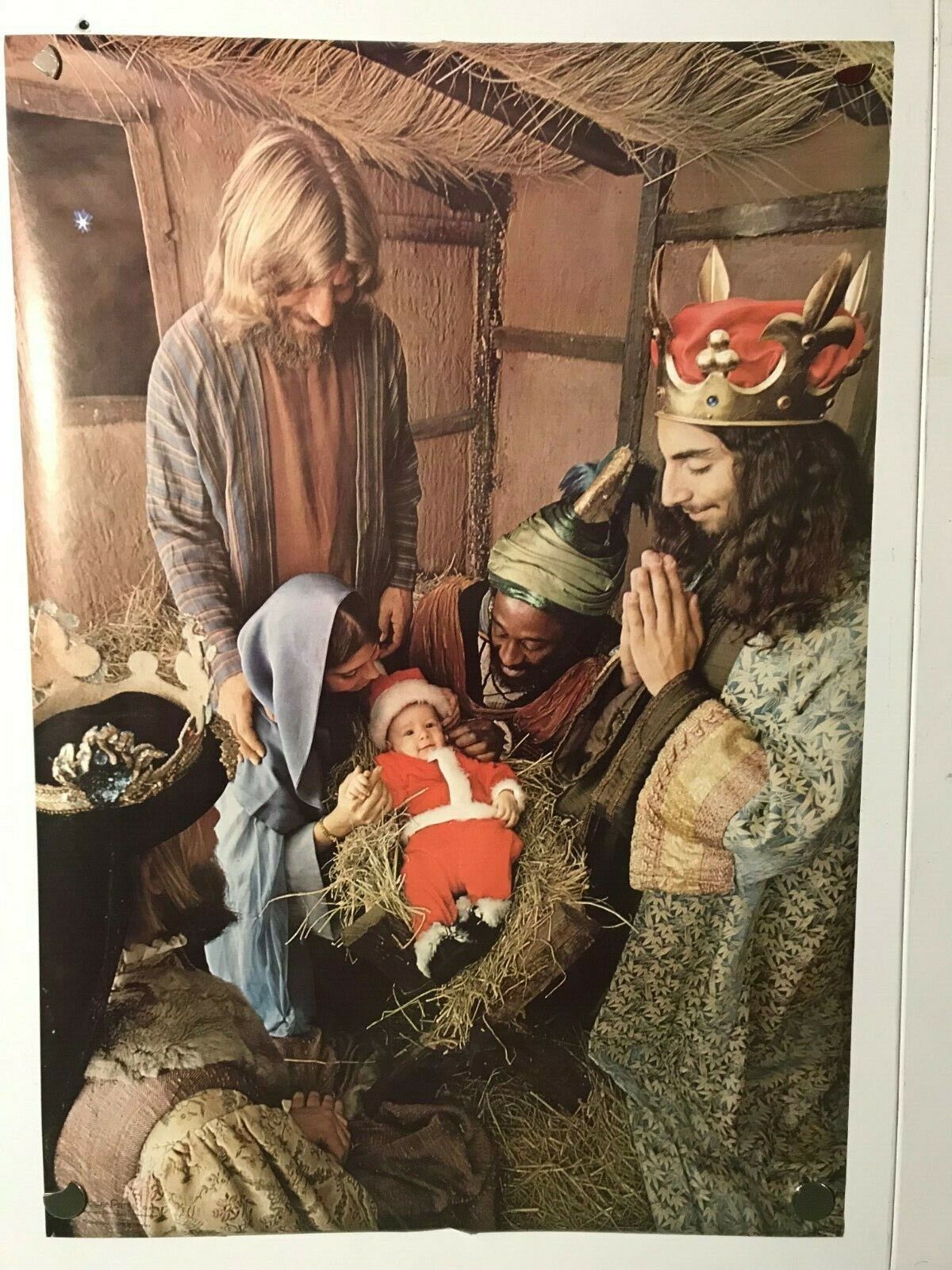 David Langley Vintage Poster 23 x 35 1969 Jesus Nativity Scene Santa Baby NOS