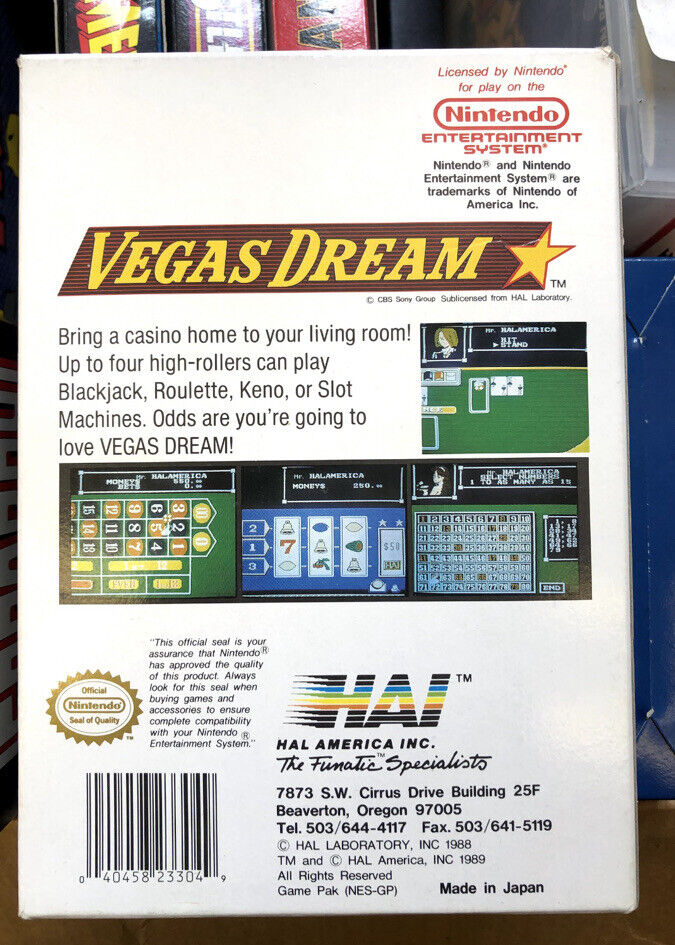 "Vegas Dream" Nintendo Entertainment System (NES) - 1989 CIB Inserts HAL